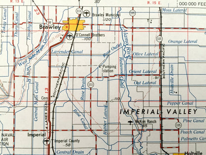 Antique El Centro, California 1964 US Geological Survey Topographic Map – Holtville, Calexico, Brawley, Dixieland, Seeley, Meloland, Arizona