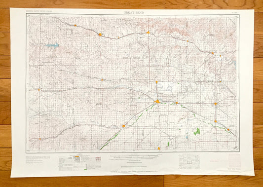 Antique Great Bend, Kansas 1958 US Geological Survey Topographic Map – Hoisington, Ellinwood, Larned, La Crosse, Ness City, Hays, Ellsworth