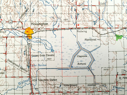 Antique Great Bend, Kansas 1958 US Geological Survey Topographic Map – Hoisington, Ellinwood, Larned, La Crosse, Ness City, Hays, Ellsworth