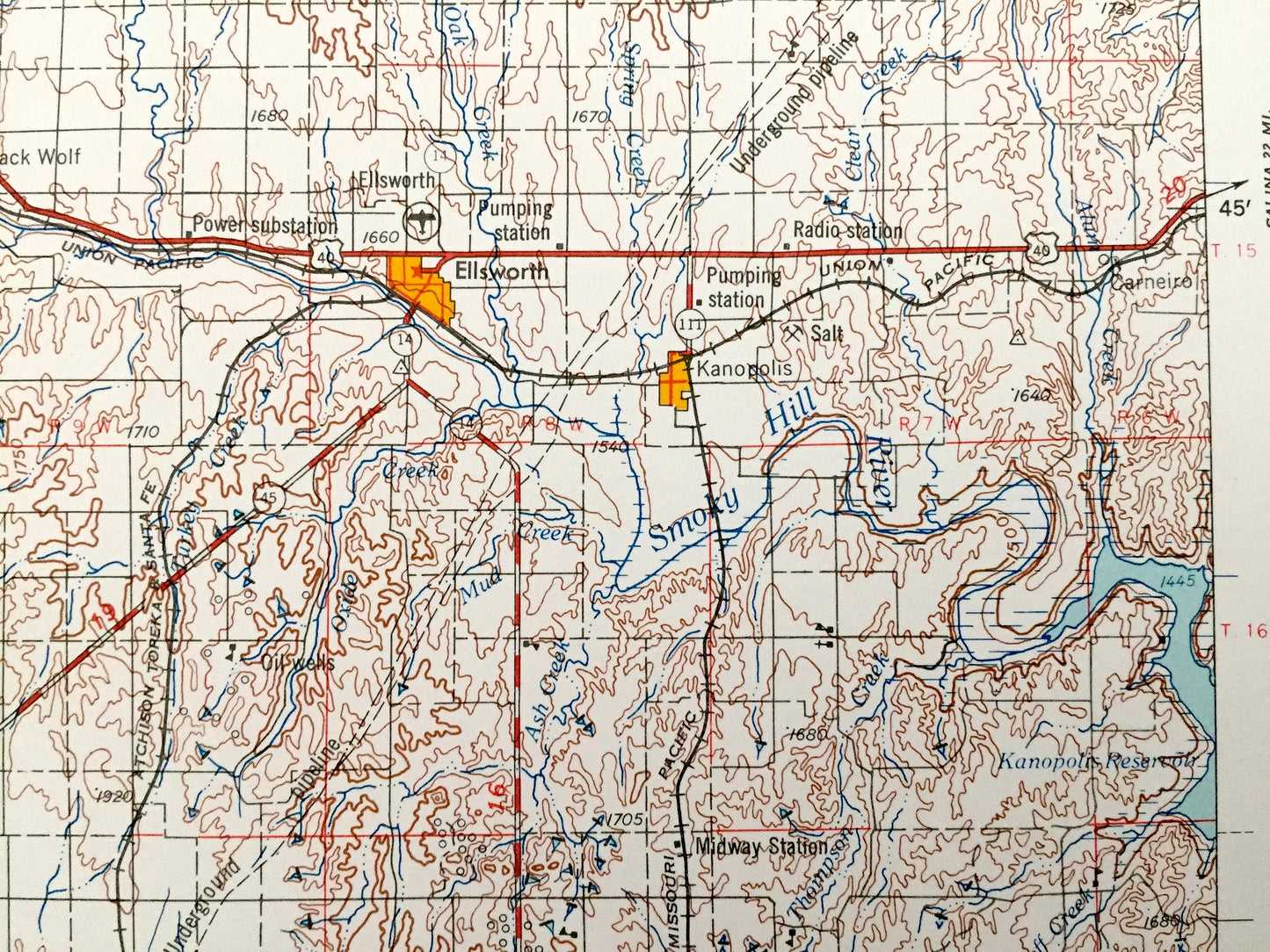 Antique Great Bend, Kansas 1958 US Geological Survey Topographic Map – Hoisington, Ellinwood, Larned, La Crosse, Ness City, Hays, Ellsworth