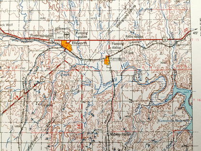 Antique Great Bend, Kansas 1958 US Geological Survey Topographic Map – Hoisington, Ellinwood, Larned, La Crosse, Ness City, Hays, Ellsworth
