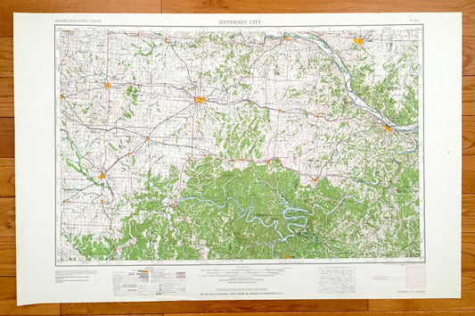 Antique Jefferson City, Missouri 1959 US Geological Survey Topographic Map – Columbia, Sedalia, Clinton, Warrensburg, Sweet Spring, Tipton
