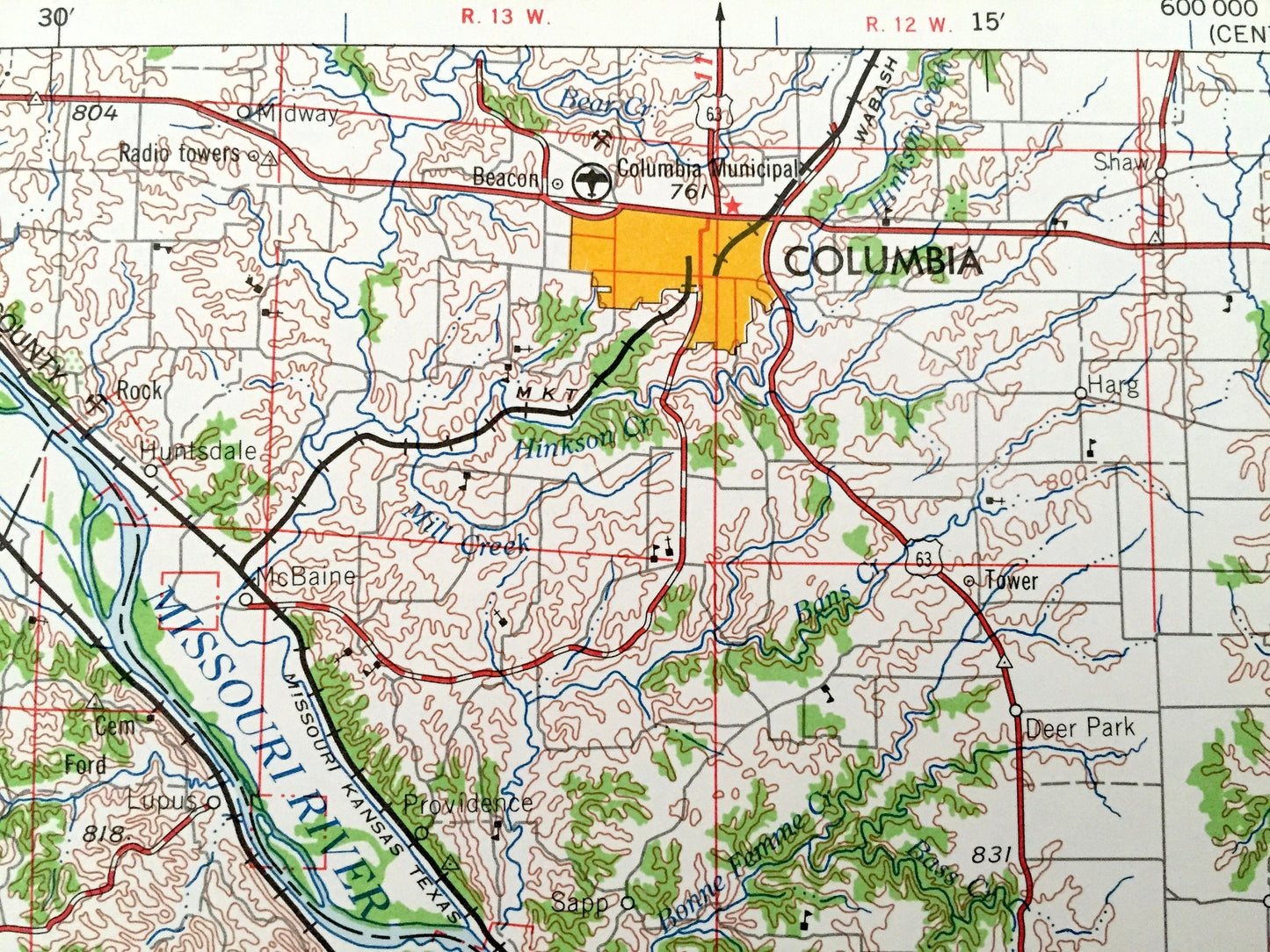 Antique Jefferson City, Missouri 1959 US Geological Survey Topographic Map – Columbia, Sedalia, Clinton, Warrensburg, Sweet Spring, Tipton
