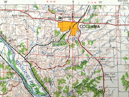 Antique Jefferson City, Missouri 1959 US Geological Survey Topographic Map – Columbia, Sedalia, Clinton, Warrensburg, Sweet Spring, Tipton