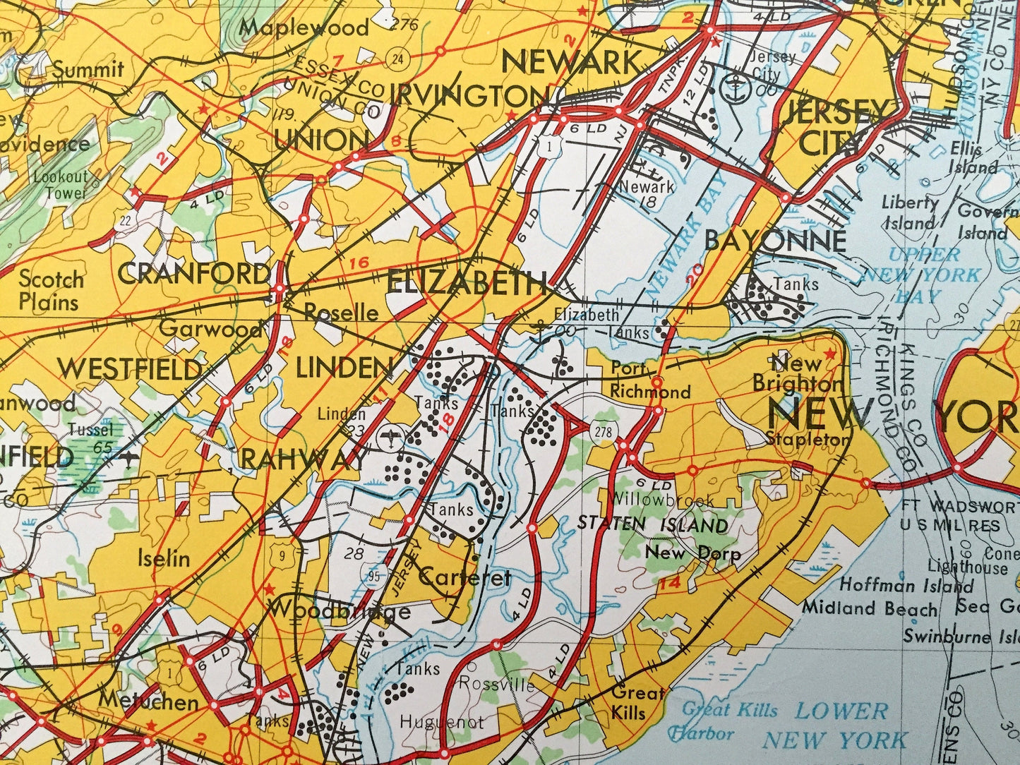 Antique Newark, New Jersey 1944 US Geological Survey Topographic Map – Elizabeth, Hoboken, Paterson, Trenton, Asbury Park, Philadelphia