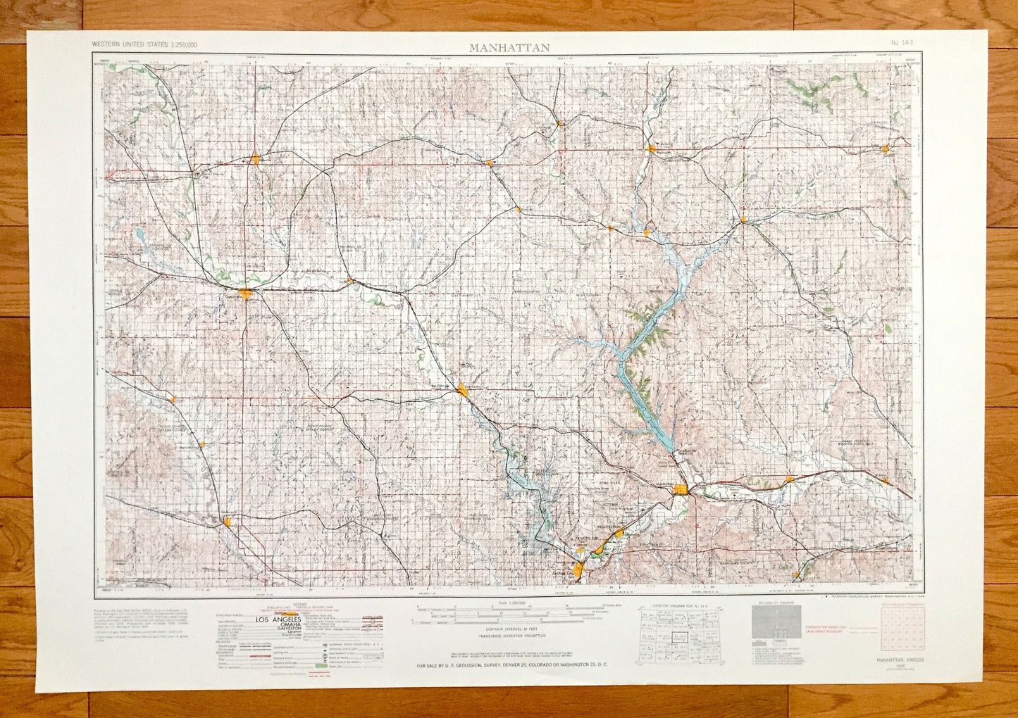 Antique Manhattan, Kansas 1955 US Geological Survey Topographic Map – Junction City, Clay Center, Minneapolis Concordia Belleville Wamego KS