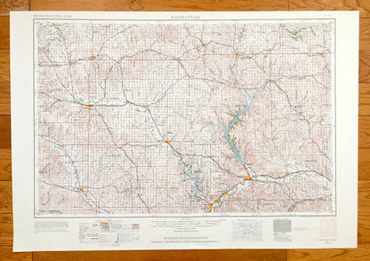 Antique Manhattan, Kansas 1955 US Geological Survey Topographic Map – Junction City, Clay Center, Minneapolis Concordia Belleville Wamego KS