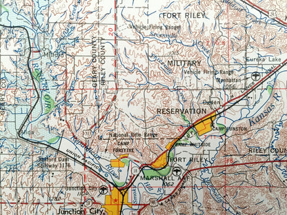 Antique Manhattan, Kansas 1955 US Geological Survey Topographic Map – Junction City, Clay Center, Minneapolis Concordia Belleville Wamego KS
