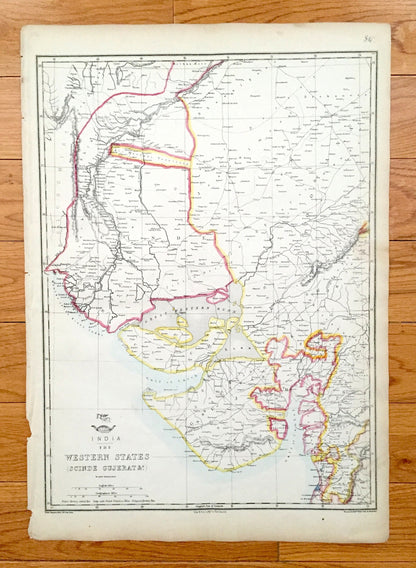 Antique 1863 Western India Map by Weller & Weekly Dispatch – Pakistan, Balochistan, Sehwan, Karachi, Vadodara, Dwarka, Jodhpur, Silohi, Bhuj