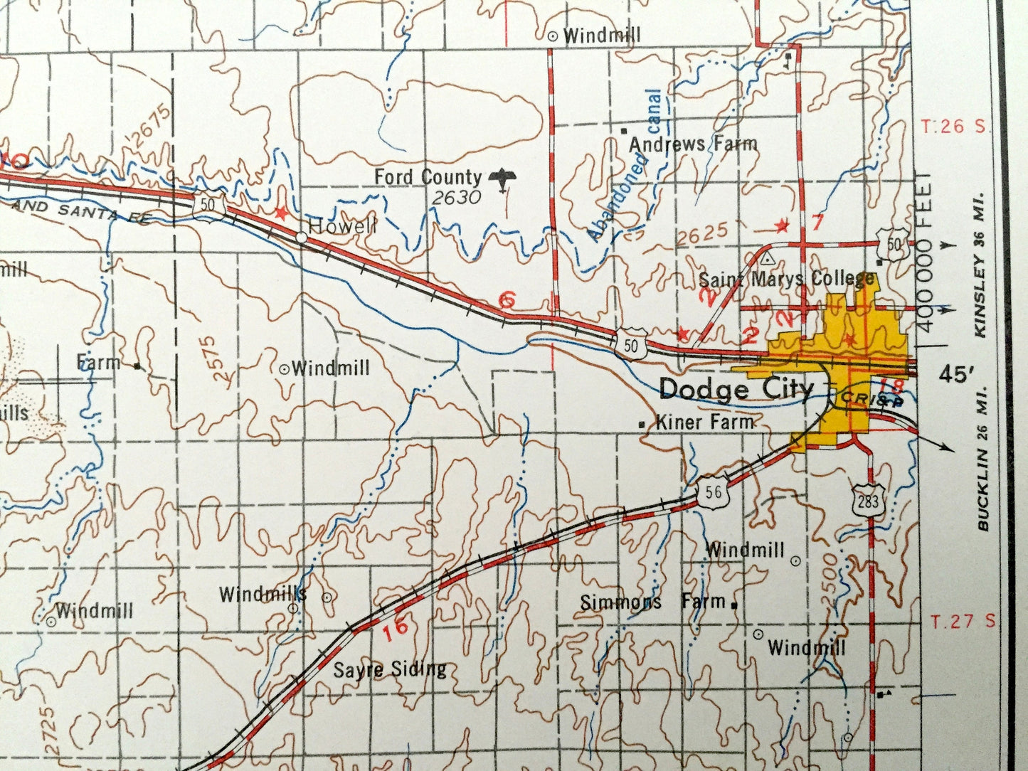 Antique Dodge City, Kansas 1959 US Geological Survey Topographic Map – Cimarron, Ulysses, Hugoton, Elkhart, Liberal, Plains, Meade, Fowler