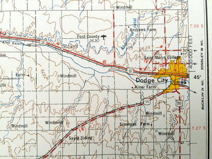 Antique Dodge City, Kansas 1959 US Geological Survey Topographic Map – Cimarron, Ulysses, Hugoton, Elkhart, Liberal, Plains, Meade, Fowler