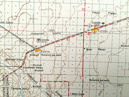 Antique Dodge City, Kansas 1959 US Geological Survey Topographic Map – Cimarron, Ulysses, Hugoton, Elkhart, Liberal, Plains, Meade, Fowler