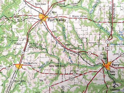 Antique Macon, Georgia 1964 US Geological Survey Topographic Map – Gordon, Warner Robins, Perry, Fort Valley, Jeffersonville, Marshaville