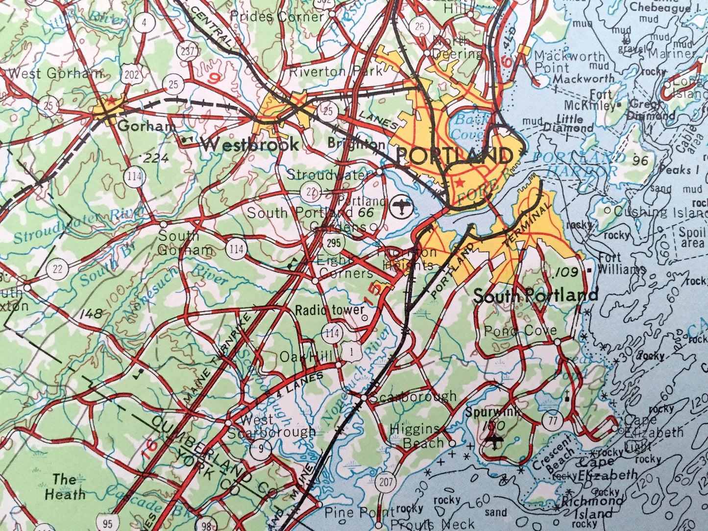 Antique Portland, Maine 1956 US Geological Survey Topographic Map – Westbrook, Sanford, Kittery, Biddeford, Saco, Yarmouth Sebago Lake ME NH