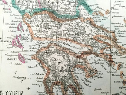 Antique 1863 Turkey and Greece Map by Ettling & Weekly Dispatch – Albania, Bulgaria, Romania, Serbia, Athens, Istanbul, Dubrovnik, Cyclades