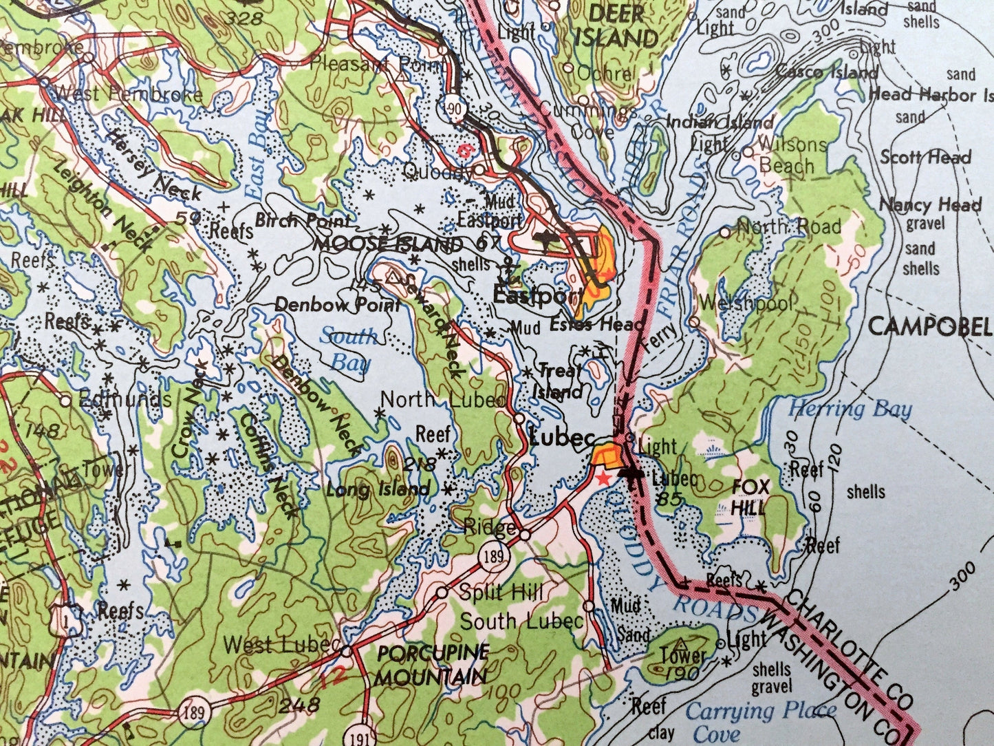 Antique Eastport, Maine 1961 US Geological Survey Topographic Map – Lubec, Machias, Jonesport, Moose Island Dennysville Washington County ME