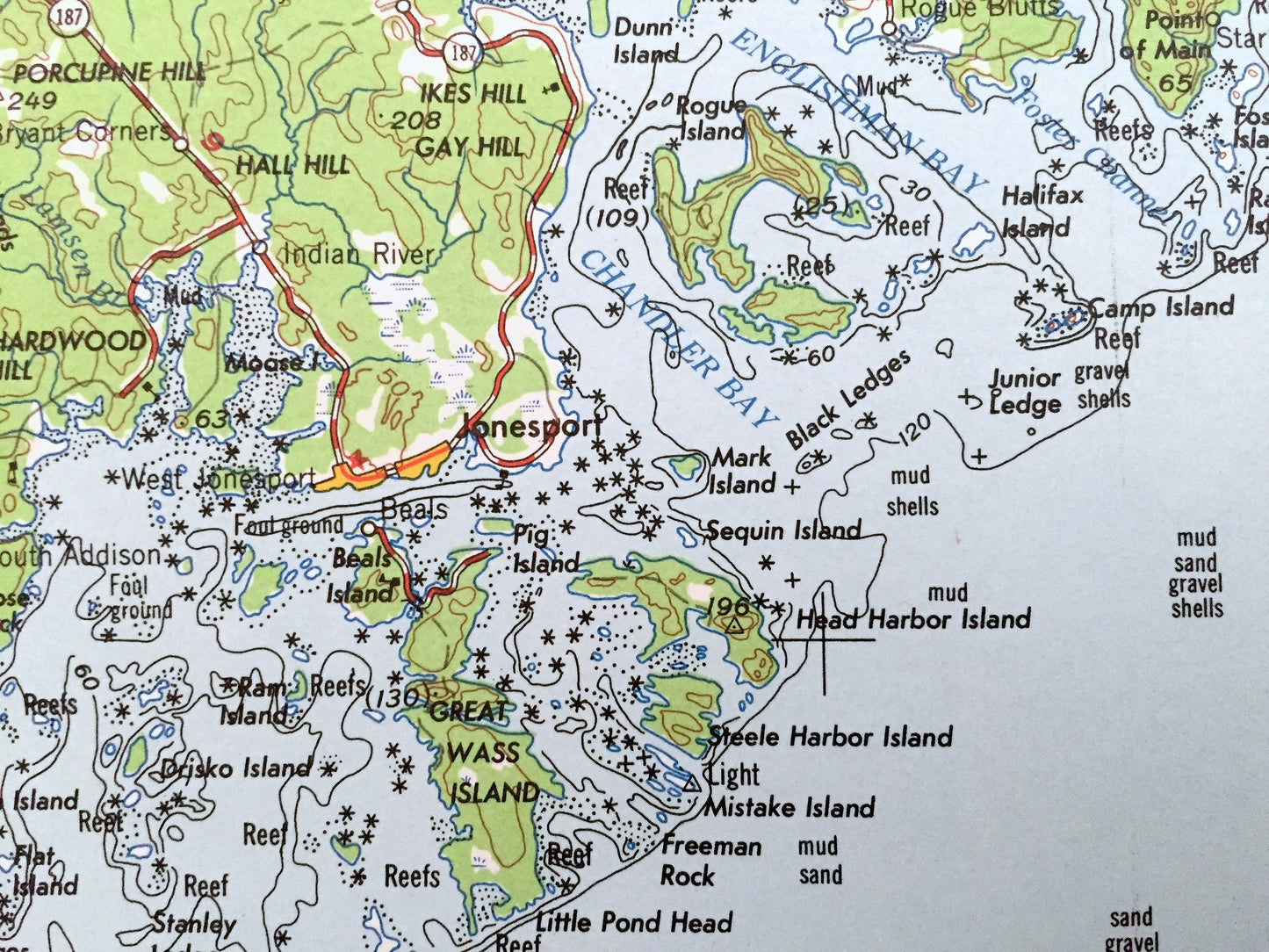 Antique Eastport, Maine 1961 US Geological Survey Topographic Map – Lubec, Machias, Jonesport, Moose Island Dennysville Washington County ME