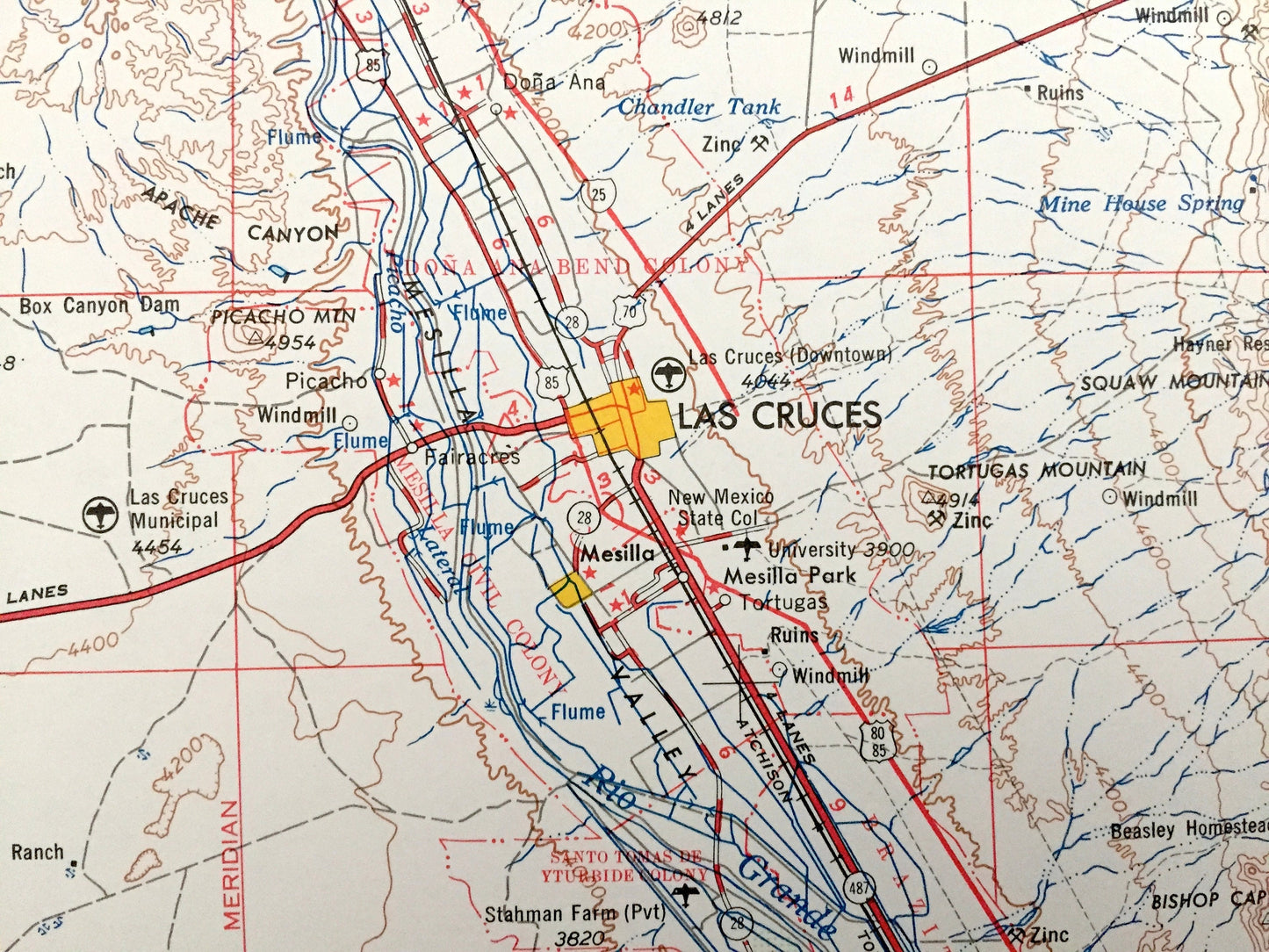 Antique Las Cruces, New Mexico 1955 US Geological Survey Topographic Map – El Paso County, Mesilla, La Mesa, Deming, Anthony, Cambray, NM TX