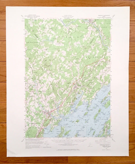 Antique Freeport, Maine 1957 US Geological Survey Topographic Map – Yarmouth, Casco Bay, Brunswick, Lisbon Falls, Maquoit Bay, Harpswell, ME