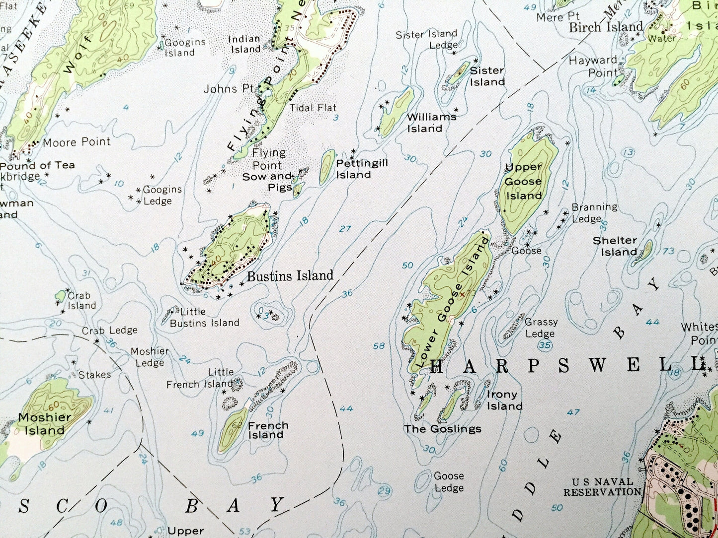 Antique Freeport, Maine 1957 US Geological Survey Topographic Map – Yarmouth, Casco Bay, Brunswick, Lisbon Falls, Maquoit Bay, Harpswell, ME