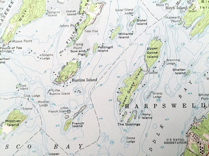 Antique Freeport, Maine 1957 US Geological Survey Topographic Map – Yarmouth, Casco Bay, Brunswick, Lisbon Falls, Maquoit Bay, Harpswell, ME