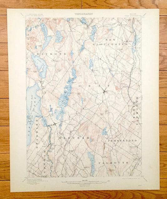 Antique Sebago Lake, Maine 1898 US Geological Survey Topographic Map – Cumberland County, Gray, Raymond, Poland, New Gloucester, Standish ME