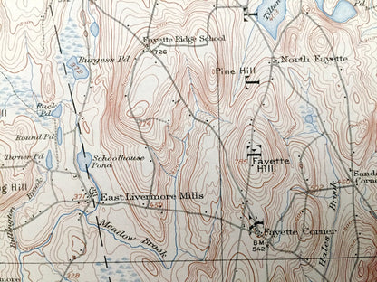 Antique Livermore Falls, Maine 1910 US Geological Survey Topographic Map – Androscoggin River & Lake, Wayne, Leeds, Fayette, Mount Vernon ME