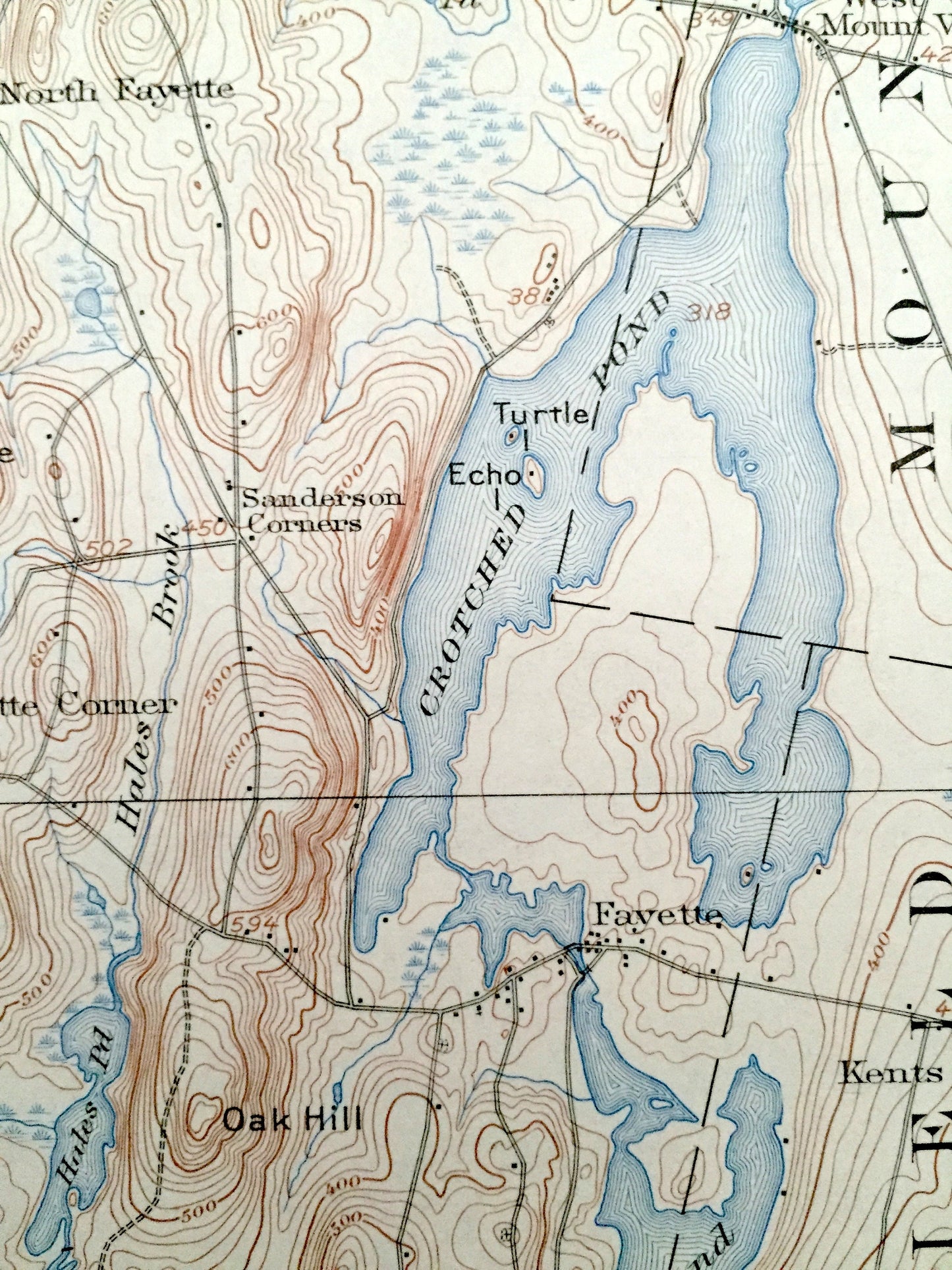 Antique Livermore Falls, Maine 1910 US Geological Survey Topographic Map – Androscoggin River & Lake, Wayne, Leeds, Fayette, Mount Vernon ME