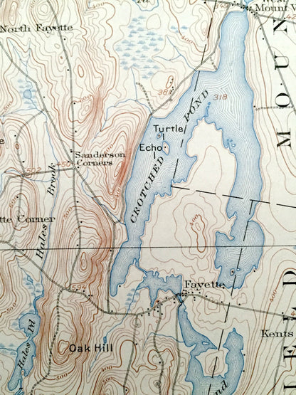 Antique Livermore Falls, Maine 1910 US Geological Survey Topographic Map – Androscoggin River & Lake, Wayne, Leeds, Fayette, Mount Vernon ME