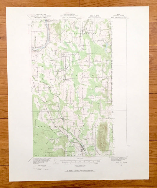 Antique Mars Hill, Maine 1951 US Geological Survey Topographic Map – Presque Isle, Fort Fairfield, Easton, Westfield, Bigrock Mountain, ME