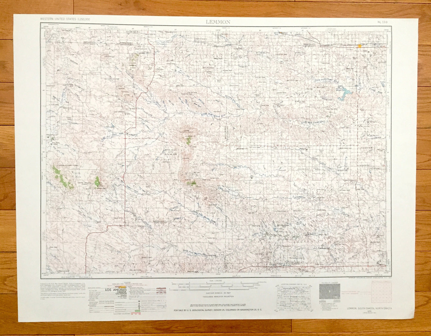 Antique Lemmon, South Dakota 1954 US Geological Survey Topographic Map – Custer National Forest, Moreau River, Buffalo, Ludlow, Shadehill SD