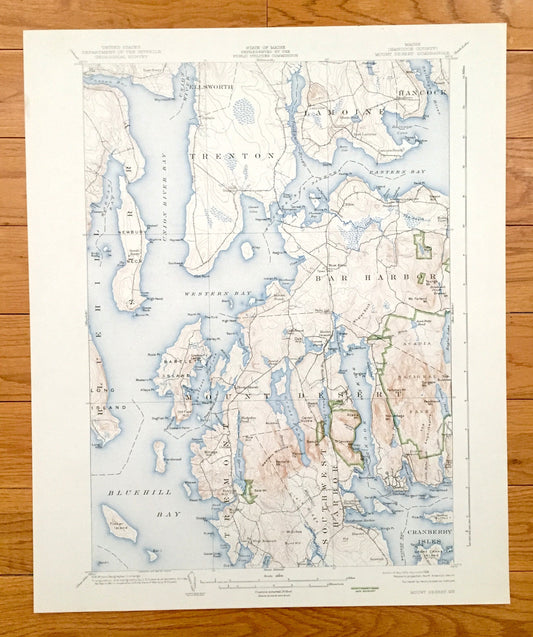 Antique Mount Desert, Maine 1904 US Geological Survey Topographic Map – Tremont, Eden, Southwest, Blue Hill, Acadia Park, Bar Harbor, ME