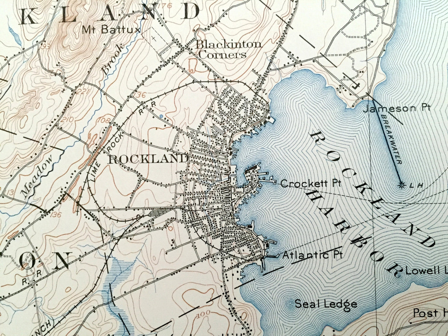 Antique Rockport, Maine 1906 US Geological Survey Topographic Map – Rockland, Camden, Thomaston, Owls Head, Muscle Ridge, St George, Knox ME