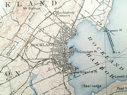 Antique Rockport, Maine 1906 US Geological Survey Topographic Map – Rockland, Camden, Thomaston, Owls Head, Muscle Ridge, St George, Knox ME