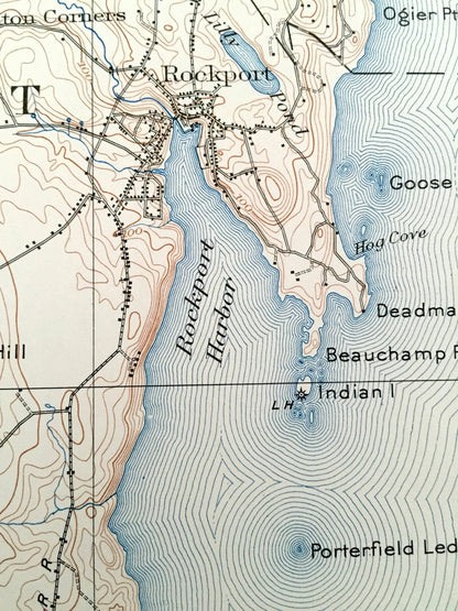 Antique Rockport, Maine 1906 US Geological Survey Topographic Map – Rockland, Camden, Thomaston, Owls Head, Muscle Ridge, St George, Knox ME