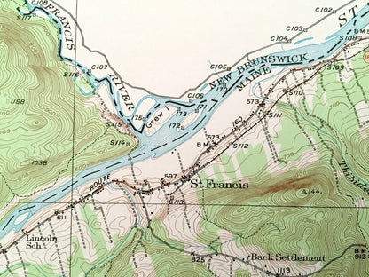 Antique St Francis, Maine 1930 US Geological Survey Topographic Map – Aroostook County, St. John River, Bradbury, New Brunswick, Canada, ME