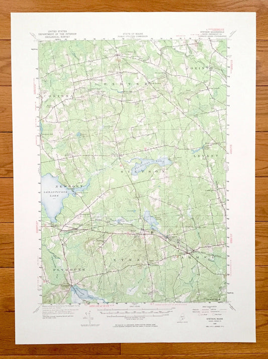 Antique Stetson, Maine 1955 US Geological Survey Topographic Map – Corinna, Exeter, Corinth, Levant, New Port, Plymouth, Etna, Carmel, ME