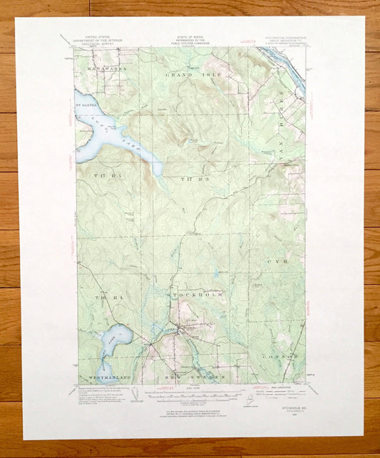 Antique Stockholm, Maine 1953 US Geological Survey Topographic Map – Madawaska, Grand Isle, Van Buren, Cyr, Connor, New Sweden, Westmanland