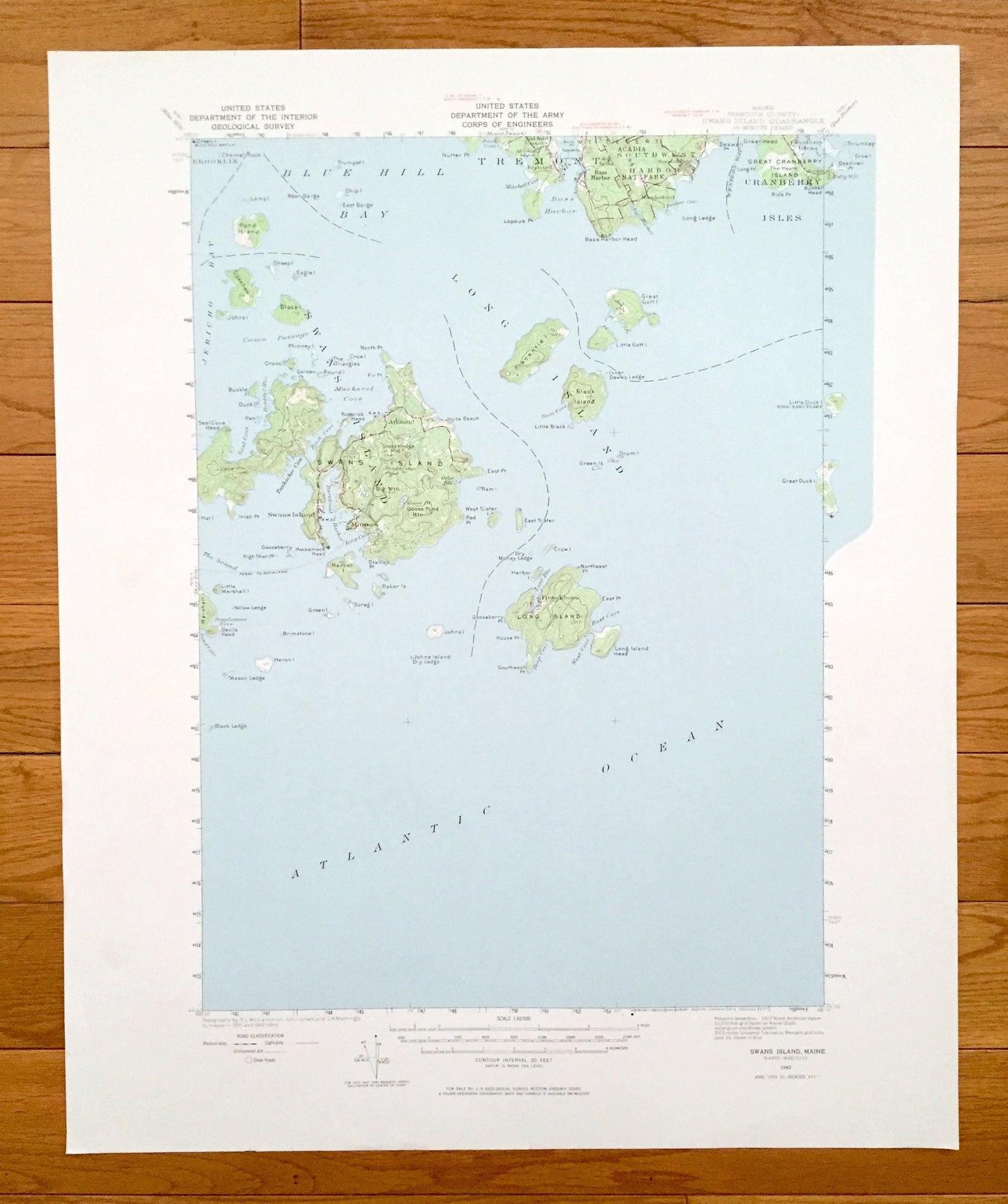 Antique Swans Island, Maine 1943 US Geological Survey Topographic Map – Tremont, Southwest Harbor, Cranberry Isles, Long Island, Hancock, ME