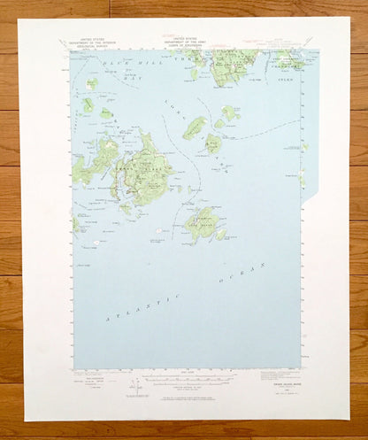 Antique Swans Island, Maine 1943 US Geological Survey Topographic Map – Tremont, Southwest Harbor, Cranberry Isles, Long Island, Hancock, ME