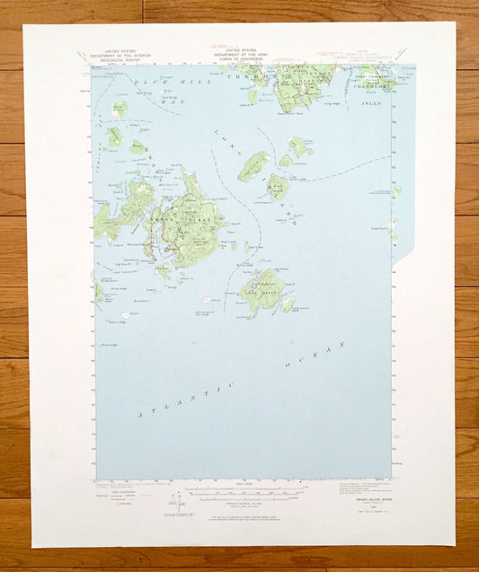 Antique Swans Island, Maine 1943 US Geological Survey Topographic Map – Tremont, Southwest Harbor, Cranberry Isles, Long Island, Hancock, ME