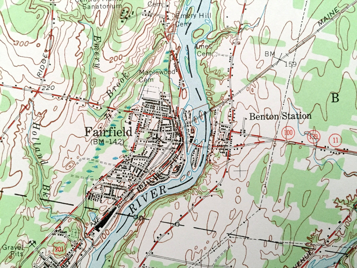 Antique Waterville, Maine 1957 US Geological Survey Topographic Map – Skowhegan, Fairfield, Clinton, Benton, Oakland, Somerset, Kennebec