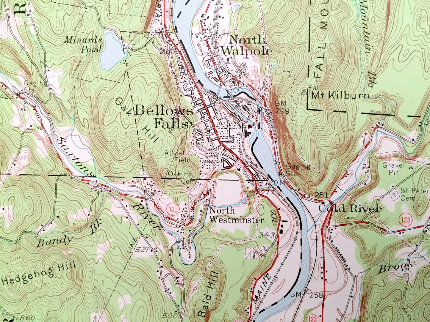 Antique Bellows Falls, Vermont & New Hampshire 1957 US Geological Survey Topographic Map – Walpole, Rockingham, Charlestown, Gilsum Surry VT