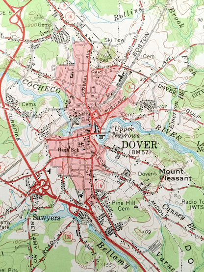 Antique Dover, New Hampshire 1956 US Geological Survey Topographic Map – Portsmouth, Durham, Pease, Great Bay, Kittery, Berwick, Maine, NH