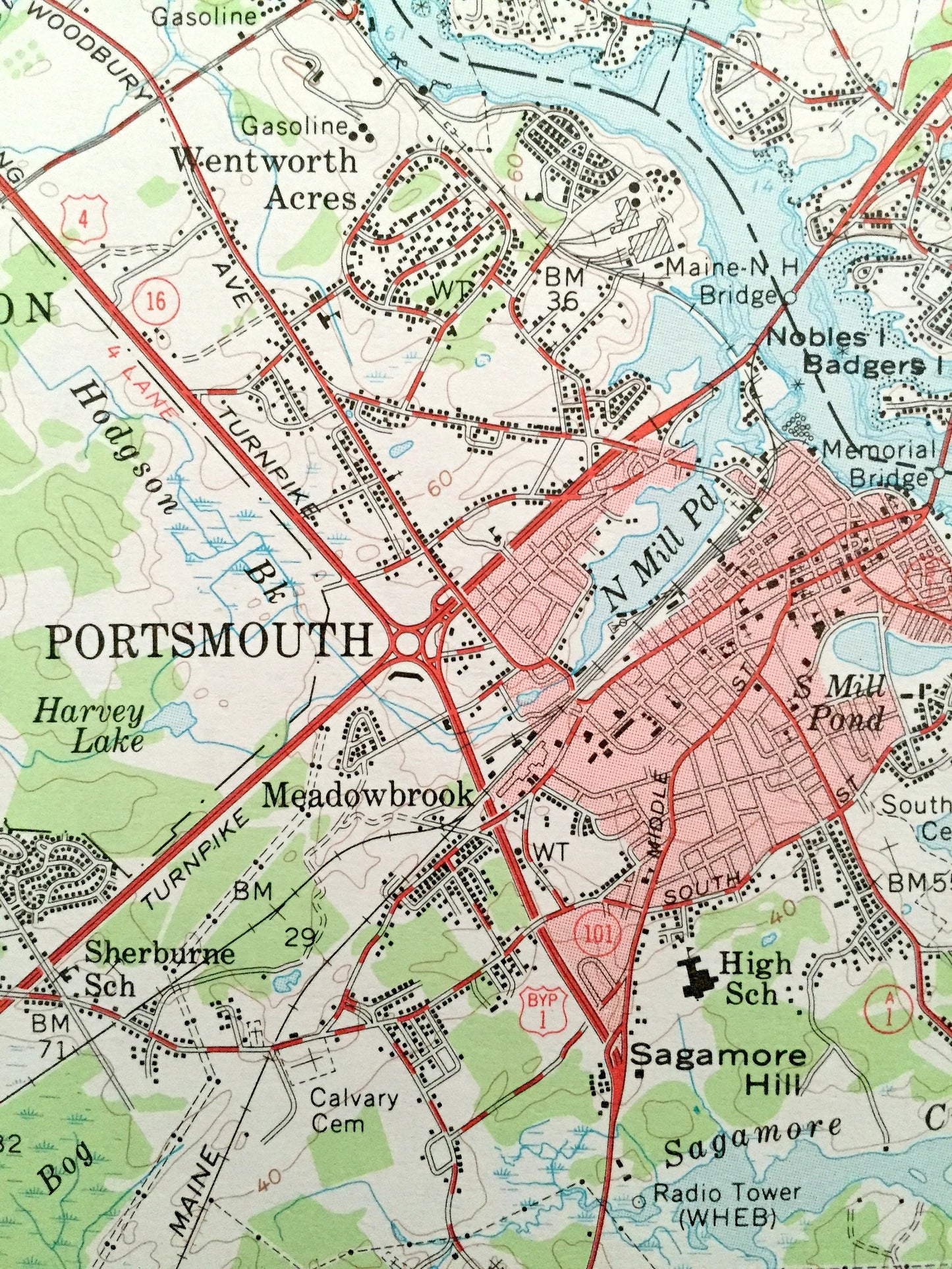 Antique Dover, New Hampshire 1956 US Geological Survey Topographic Map – Portsmouth, Durham, Pease, Great Bay, Kittery, Berwick, Maine, NH