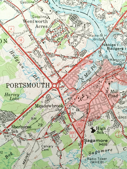 Antique Dover, New Hampshire 1956 US Geological Survey Topographic Map – Portsmouth, Durham, Pease, Great Bay, Kittery, Berwick, Maine, NH