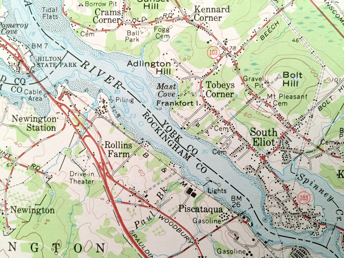 Antique Dover, New Hampshire 1956 US Geological Survey Topographic Map – Portsmouth, Durham, Pease, Great Bay, Kittery, Berwick, Maine, NH