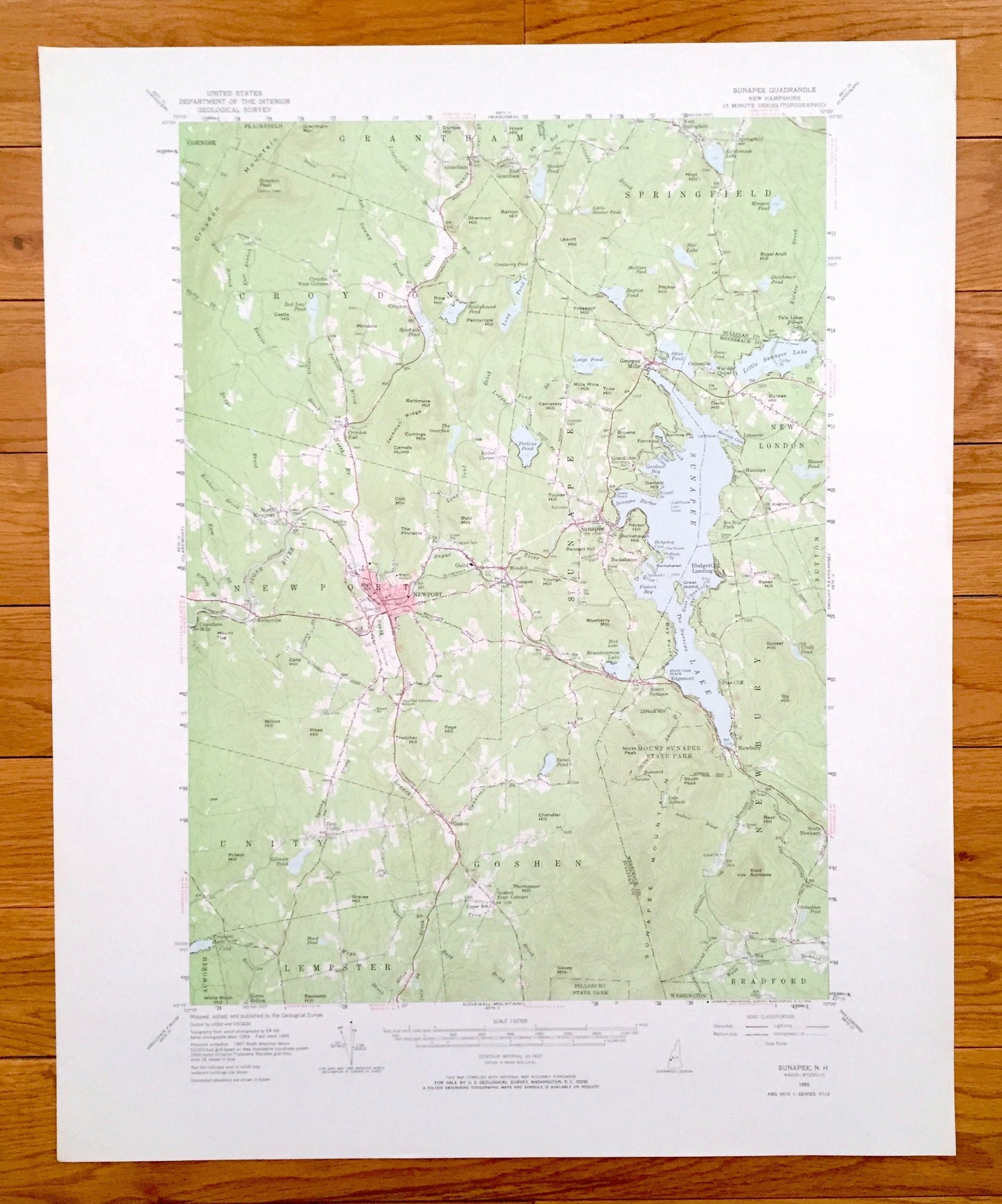 Antique Lake Sunapee, New Hampshire 1955 US Geological Survey Topographic Map – Newport, Newbury, Goshen, New London, Springfield, Croydon