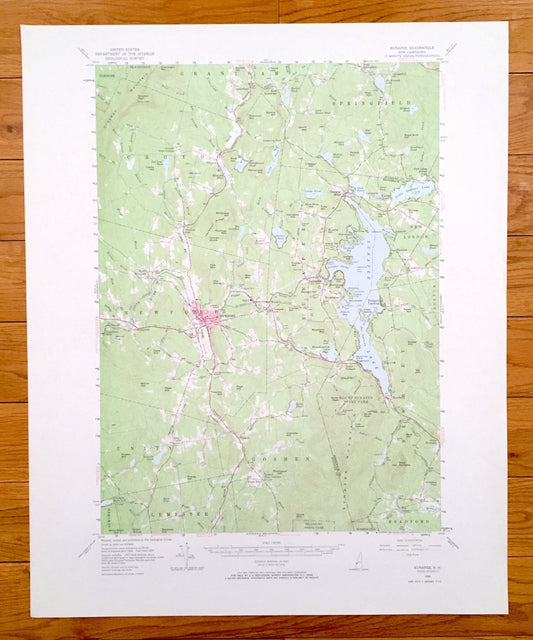 Antique Lake Sunapee, New Hampshire 1955 US Geological Survey Topographic Map – Newport, Newbury, Goshen, New London, Springfield, Croydon
