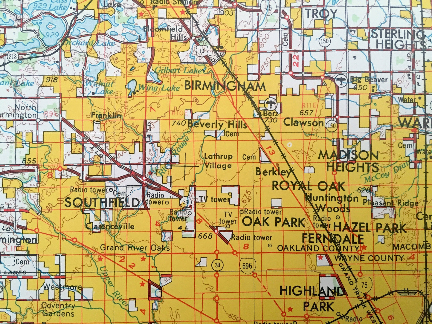 Antique Detroit, Michigan 1961 US Geological Survey Topographic Map – Ann Arbor, Lincoln Park, Grosse Pointe, Livonia, Pontiac, Flint, MI